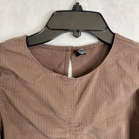 Pieces Brown Puff Shoulder Long Sleeve Scoop Neck Ruched Top Sz SM - Picture 3 of 10